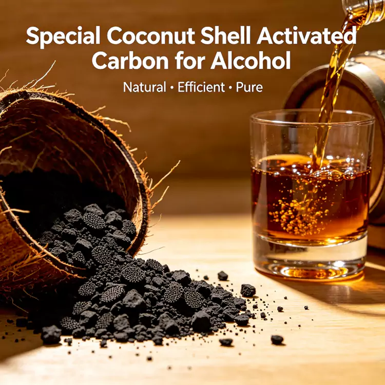 Carbón de cáscara de coco para purificación de licores y alcohol