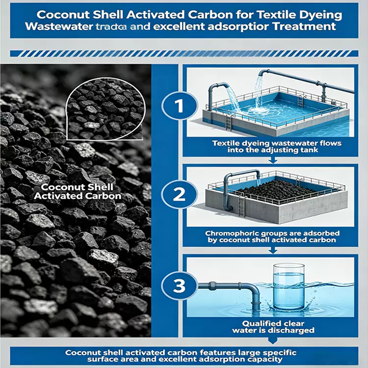 Carbono para tratamiento de aguas residuales de teñido de textiles